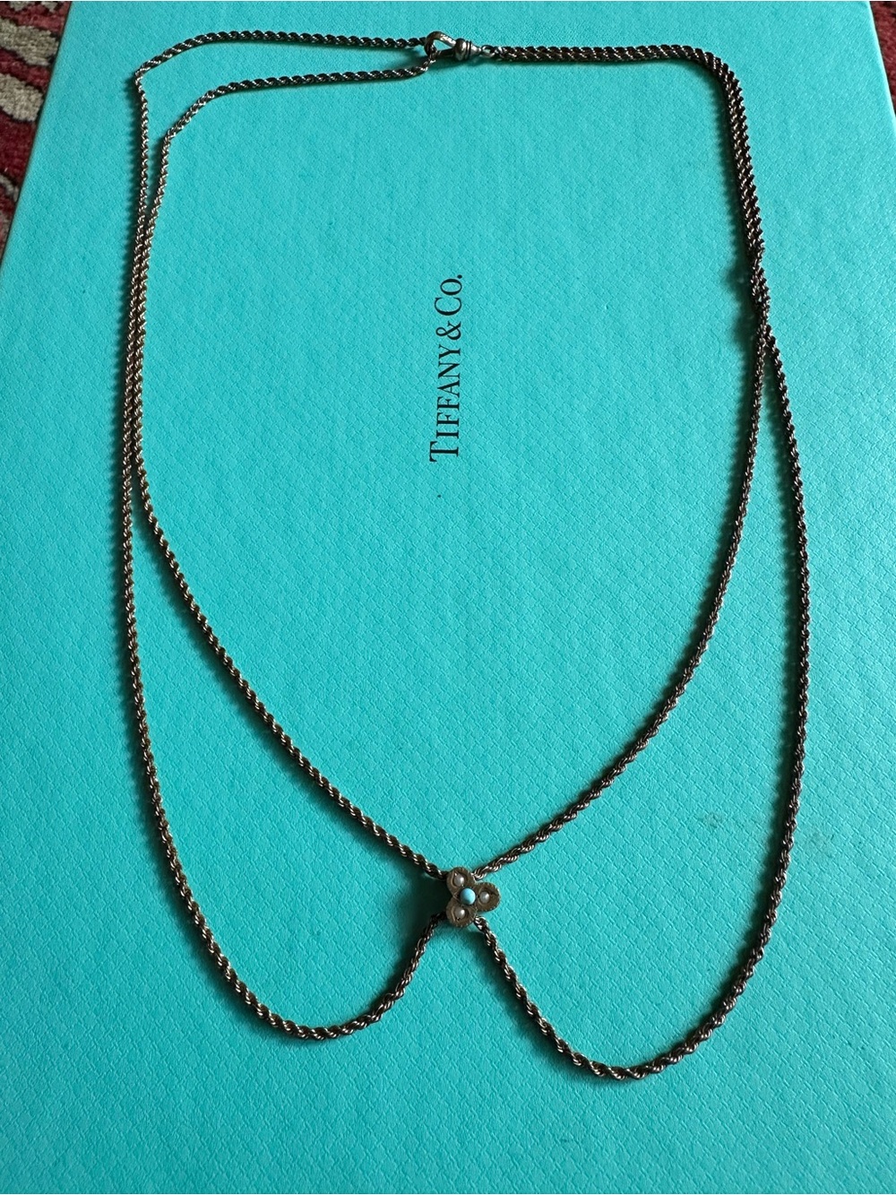 Antique Gold Fill Slider Fob Chain Necklace With Seed Pearls